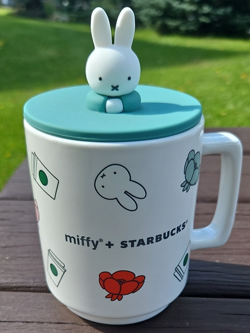 Starbucks x Miffy White Coffee Cup with Teal Lid and Bunny Topper